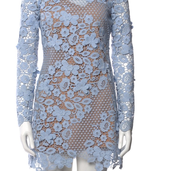 Self-Portrait Shift Dress Blue Lace Pattern Embroidered Accent - Picture 5 of 6